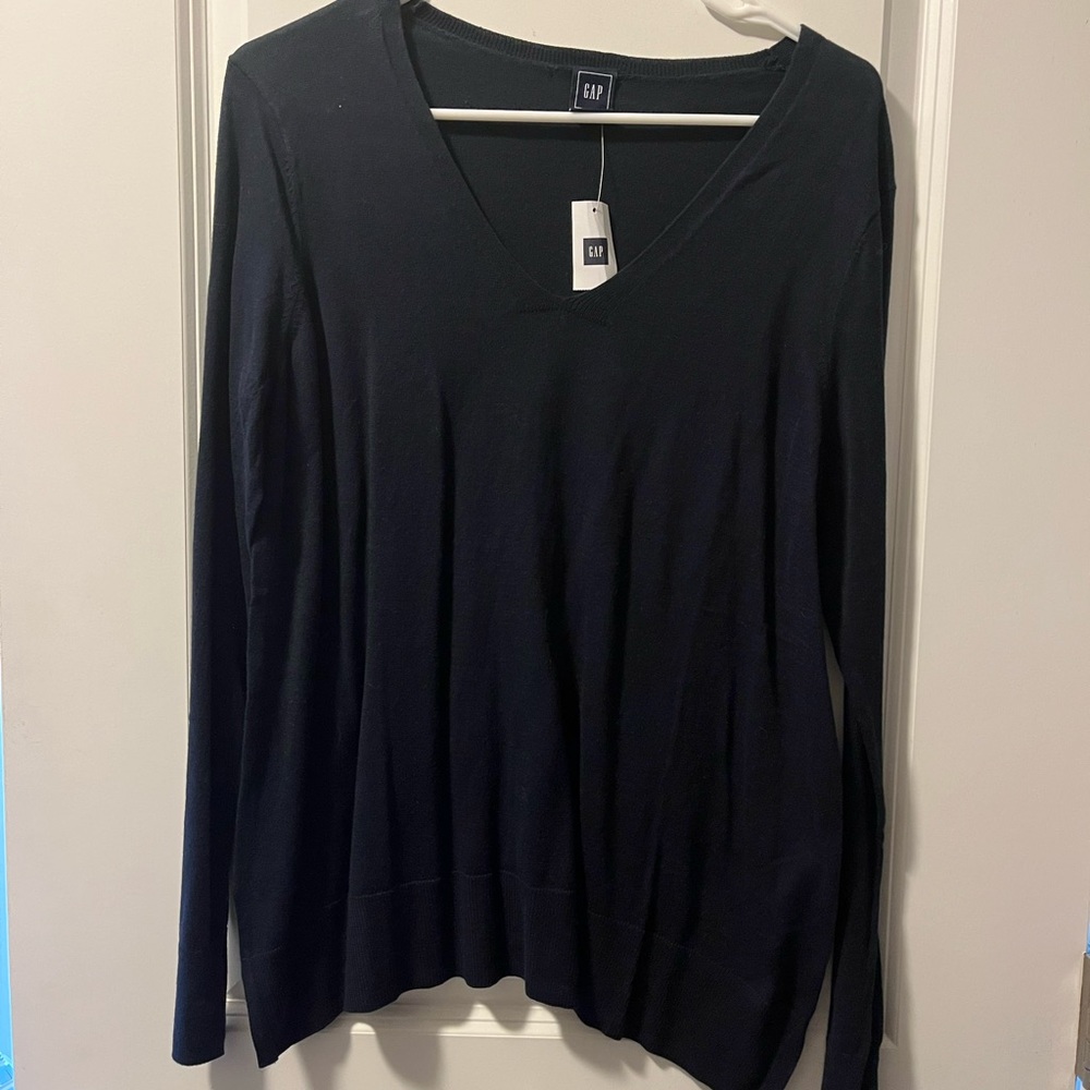 NEW Navy blue Sweater v neck woman gap large